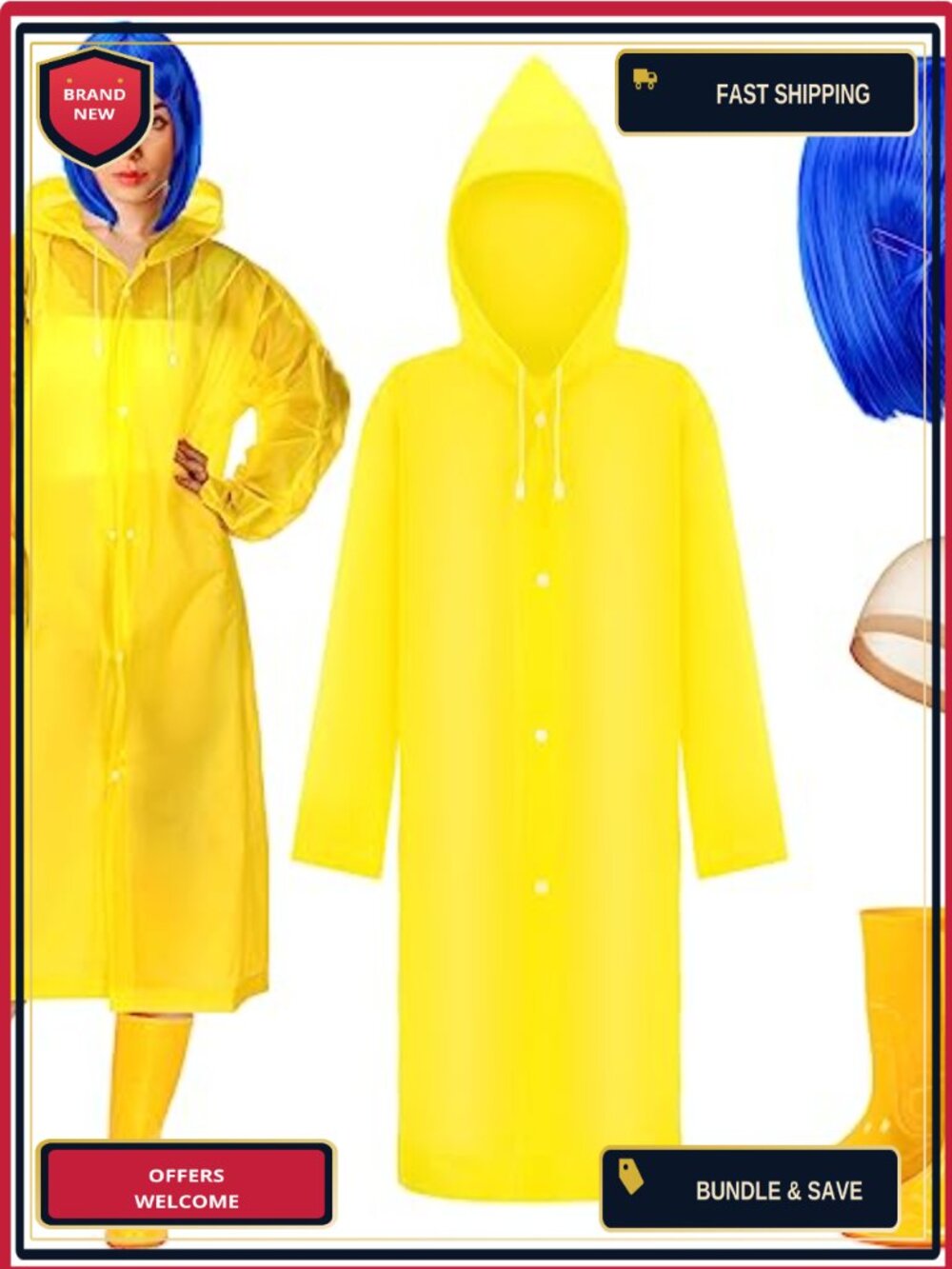 Halloween Raincoat Costume Set with Wig and Boots